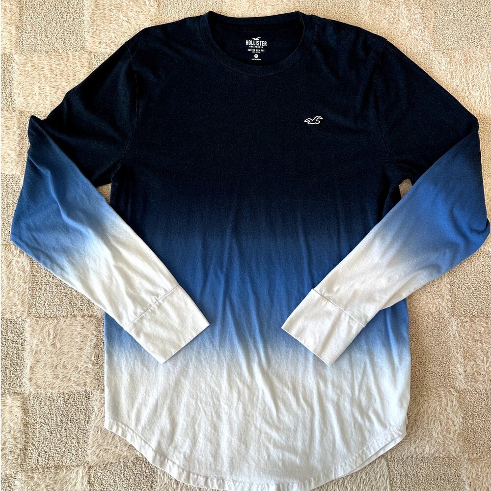 Hollister Ombre Blue Curved Hem Long Sleeve T-Shirt